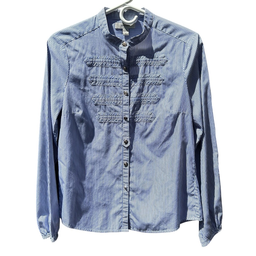 Faconnable vintage cotton silk button long sleeve pinstriped blouse shirt size S